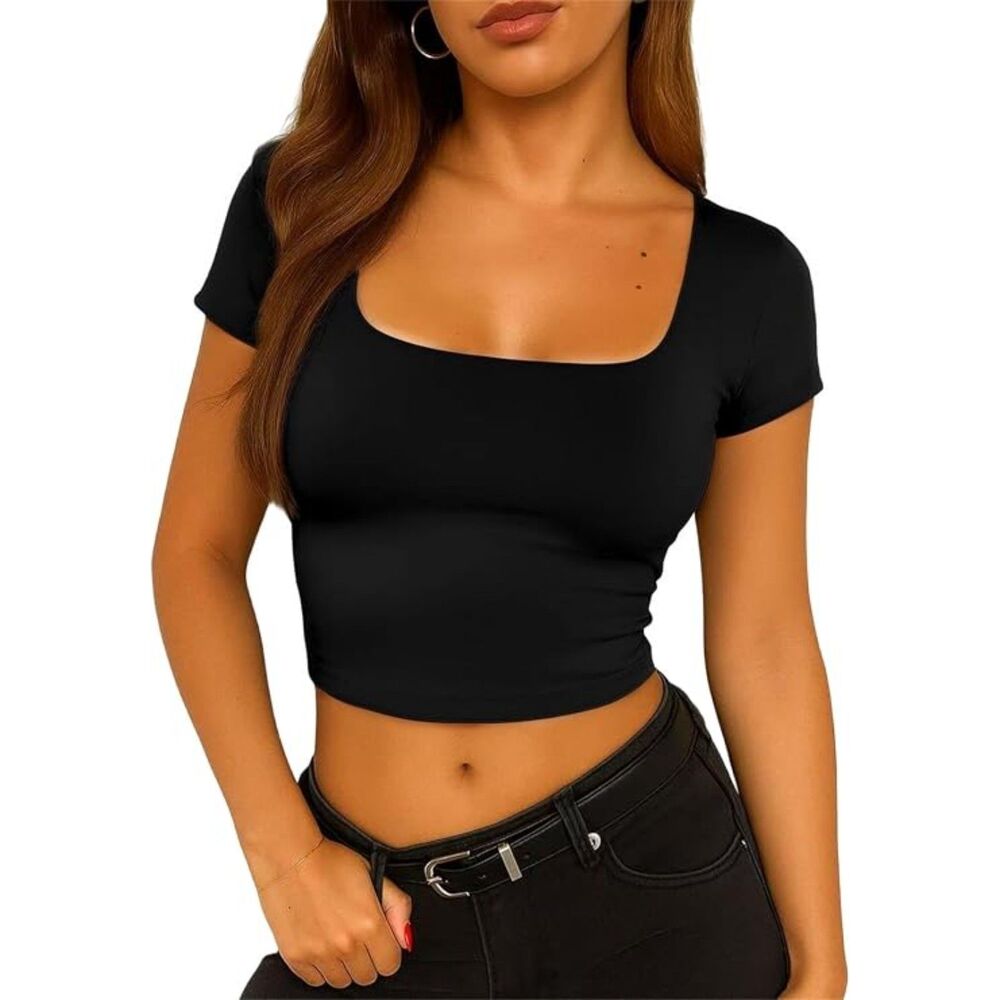 Square Neck Going Out Crop Top, Small, 15E-203T005